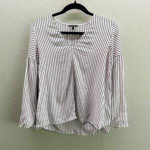 Massimo Dutti White + Black V Neck Silk Blouse - Size 4